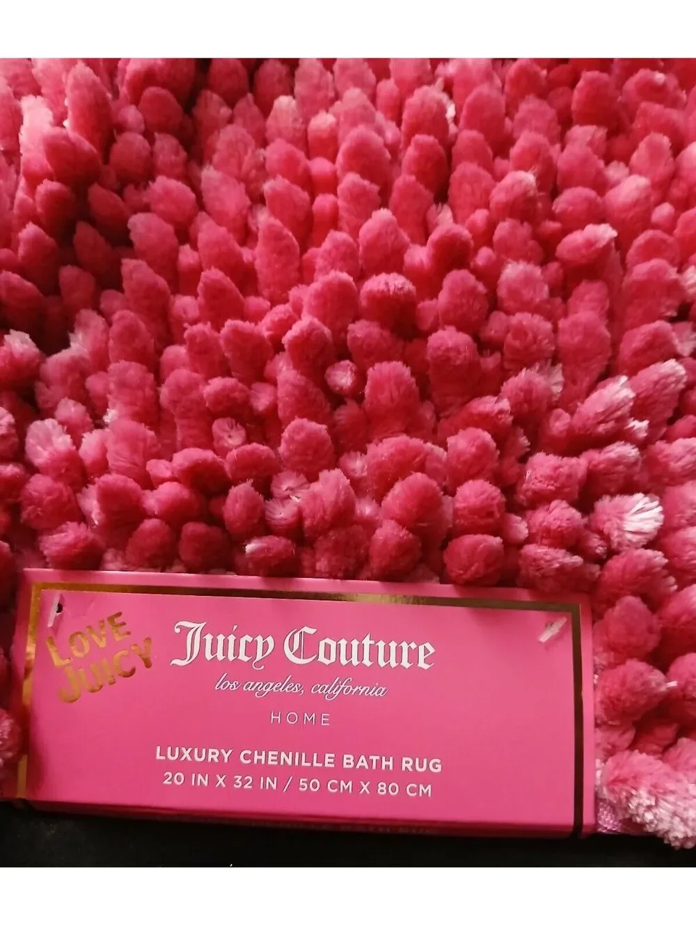 Juicy Couture Pink Luxury Chenille Plush Bath Rug 20x32 McBling Barbie Bimbocore